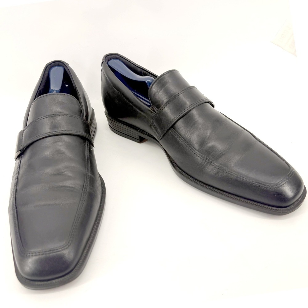 ECCO Loafers Mens 44 US 10-10.5 Black Leather Square Toe Slip On Shock Point